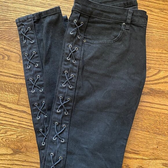 Zara medium rise black skinny jeans with side laces US8 EU40 - Picture 1 of 5